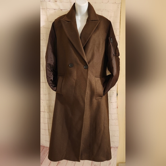 AllSaints "Paulah" Brown Wool Blend Double Breasted Long Coat Sz.US 6/38 EU $625 - Picture 2 of 12